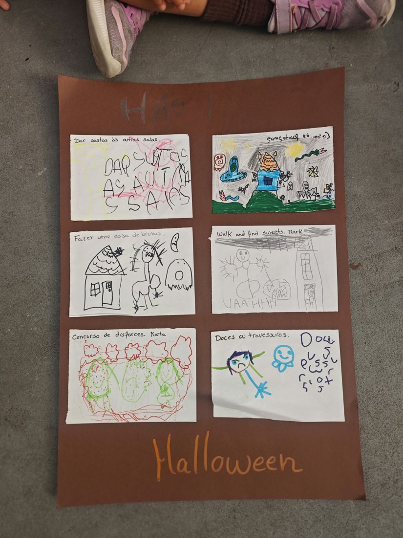 Cartaz de Halloween com os desenhos dos alunos